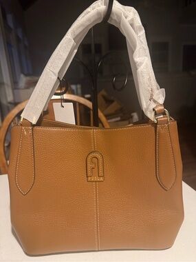 Furla Tan Pebbled Leather Shoulder Tote. NWT